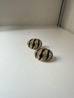 Christian Dior vintage Gold and Black Crystal Stripe Earrings